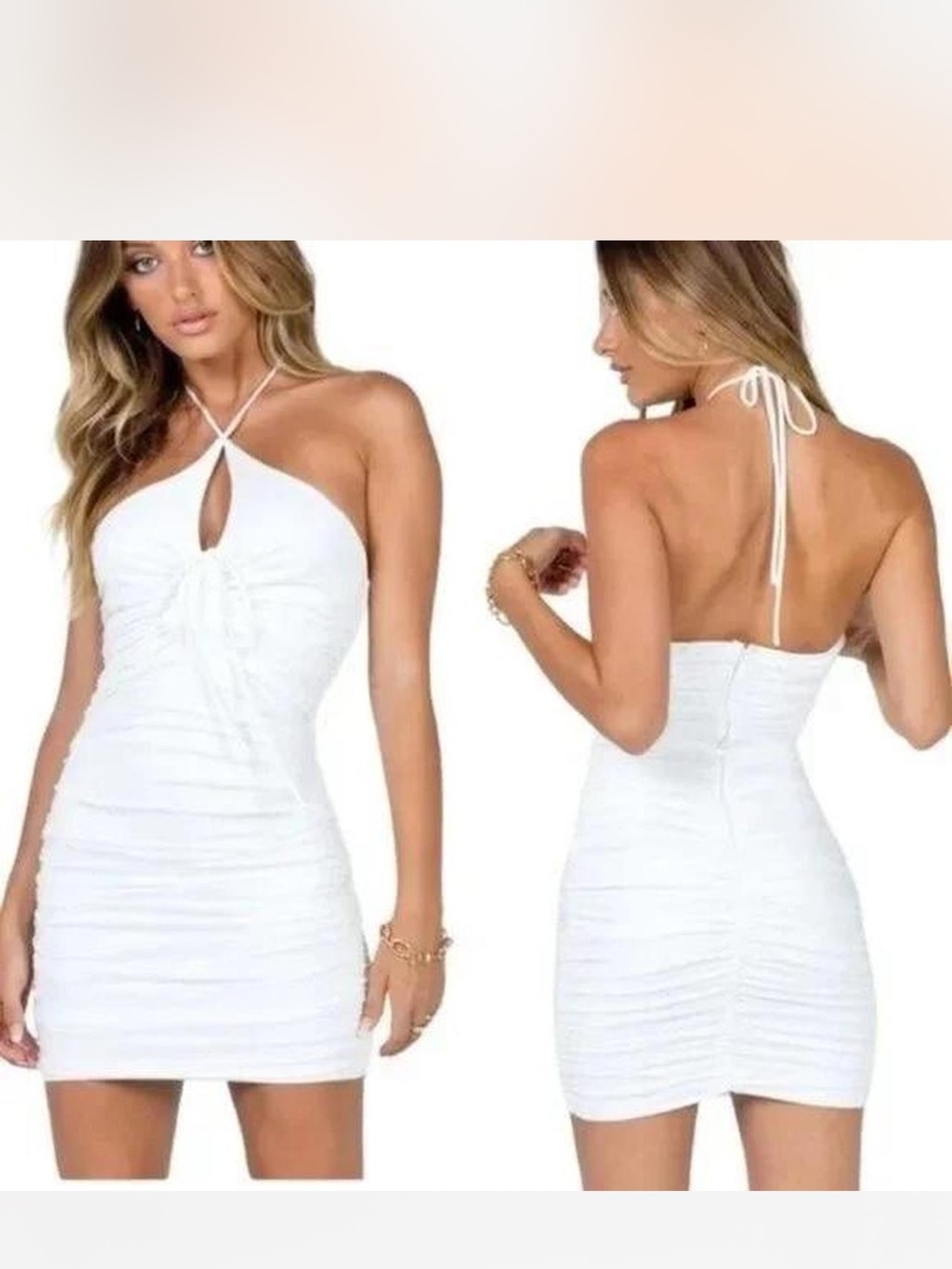 Princess Polly White Halter Ruched Mini Dress
